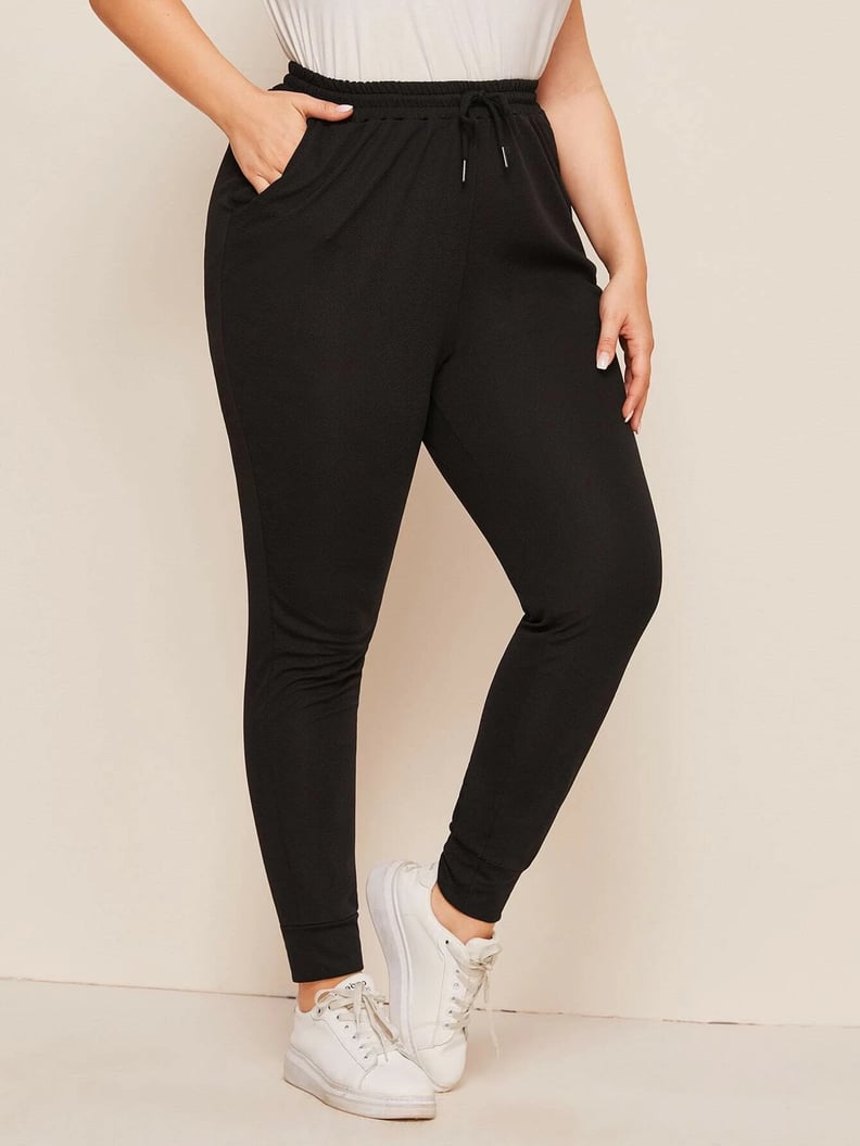 Plus Drawstring Waist Rib-knit Leggings, SHEIN