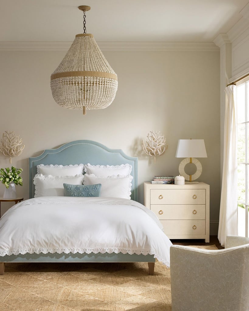 Serena & Lily Loire Headboard ($2,618)
This is the kind of headboard you buy when you're ready to commit. Between the made-to-order customization and the option for Perennials performance fabric, it's built to look good for years, not just until your next refresh.
What we love:
The made-to-order customization feels genuinely luxe, with a huge fabric library (including durable Perennials options) to choose from.
It strikes that hard-to-find balance between polished and relaxed, so it works just as well in a coastal-inspired space as a more classic bedroom.
The craftsmanship shows, from the thick upholstery to the thoughtful finishing details, making it feel worth the investment.
Who it's best for:
Anyone looking to invest in a long-term, statement headboard who values premium materials, customization, and a tailored, designer look.
Who should avoid it:
If you need something quickly, are working with a tighter budget, or want a renter-friendly headboard that doesn't require a more permanent setup.
The Details: Material: Upholstered frame with customizable performance fabric |  Sizes: Twin, Full, Queen, King, California King | Color Options: 150+ fabric options