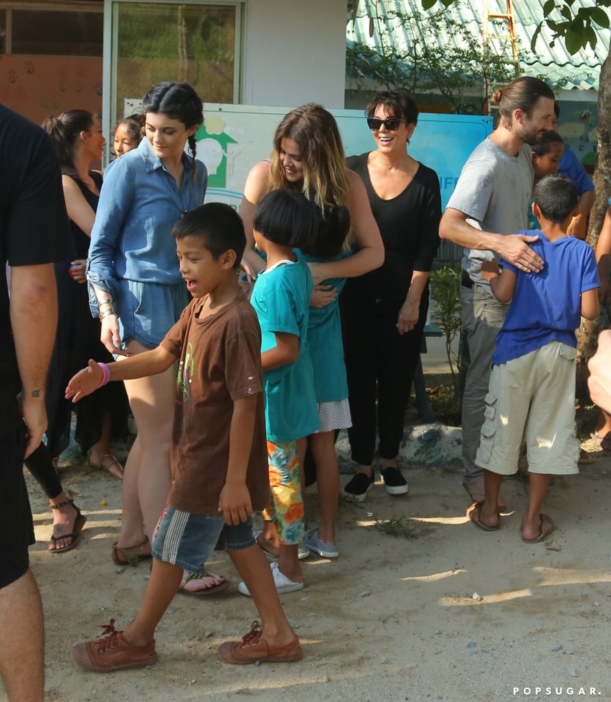 Khloe and Kris greeted children at the orphanage.