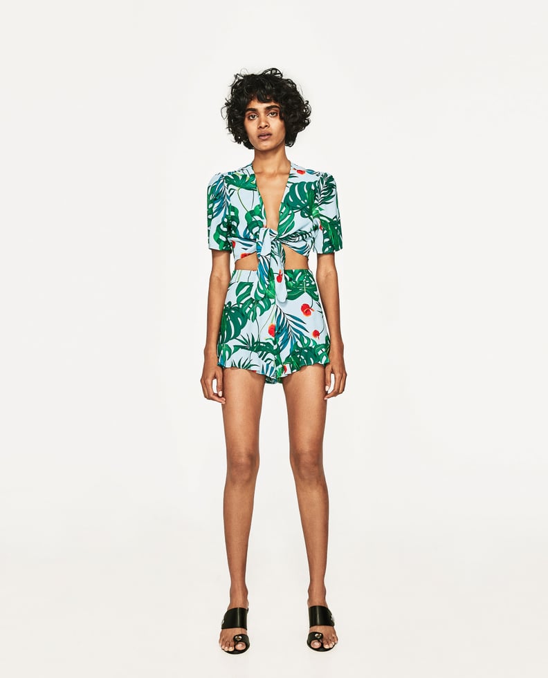 Zara Printed Crop Top and High-Wasted Shorts Set