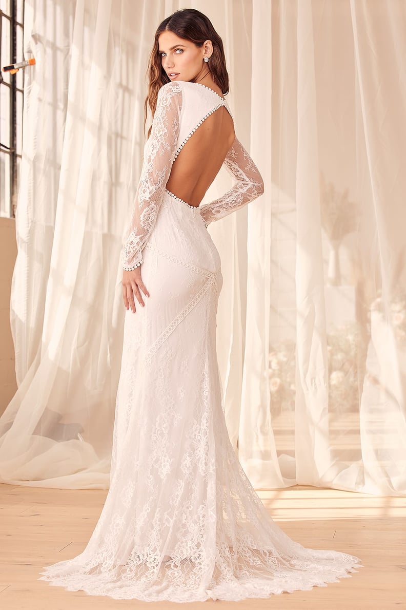 Boho Wedding Dress Idea: Lulus White Lace Backless Long Sleeve Maxi Dress
