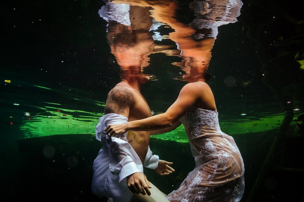 Underwater Trash-the-Wedding-Dress Shoot