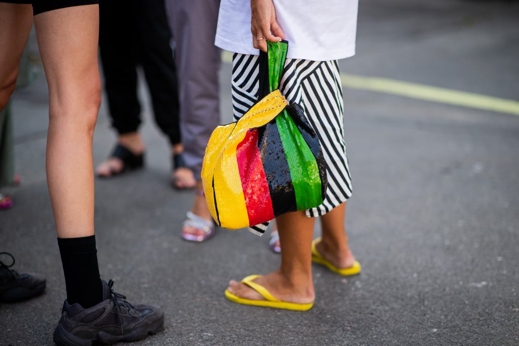 Styling a yellow pair with a zig-zag skirt.