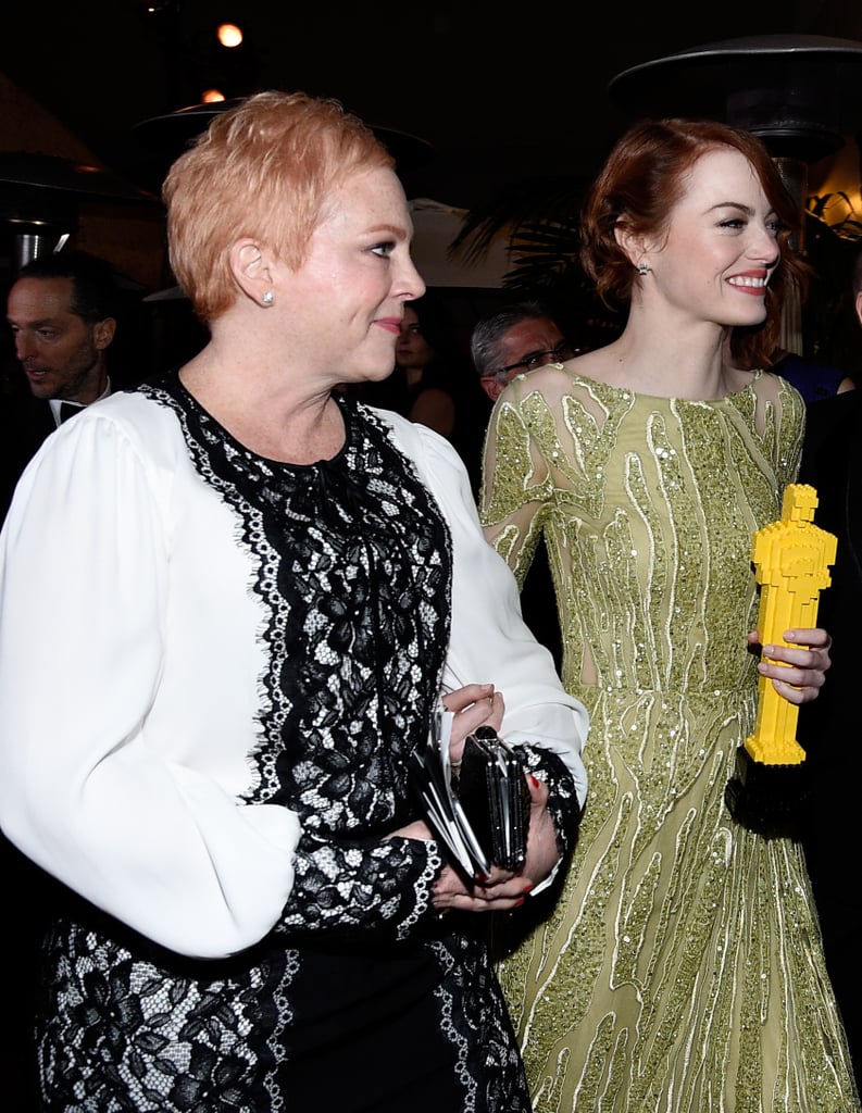 Emma Stone and her mom, Krista, arrived together at the Governors Ball after the Oscars.