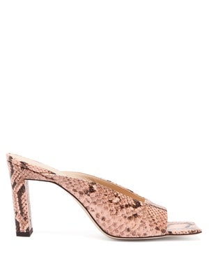 Wandler Isa Square Open-Toe Python-Effect Leather Mules