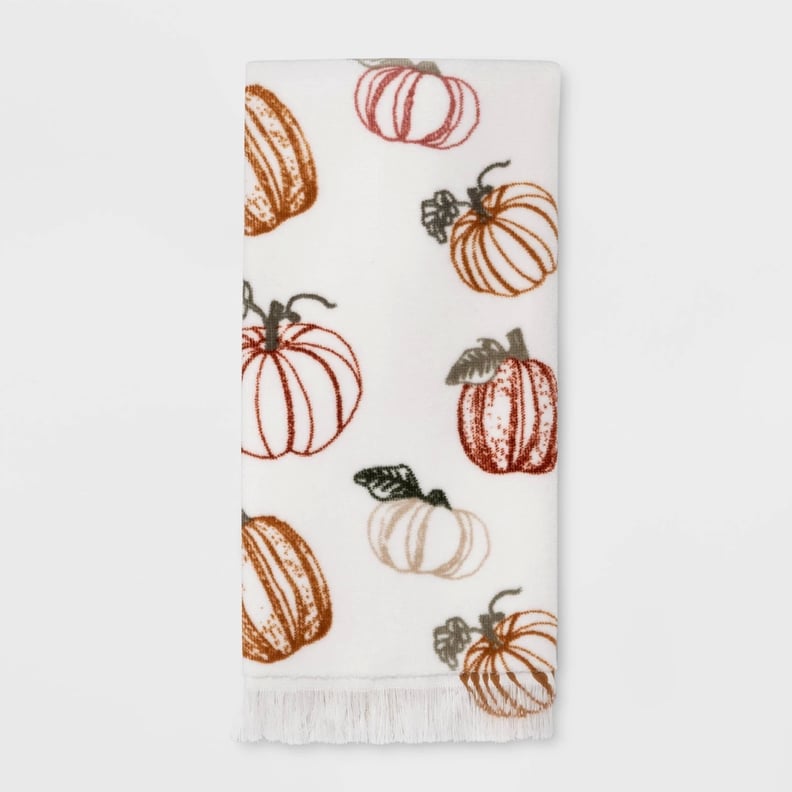 Harvest Tossed Pumpkin Print Hand Towel in White