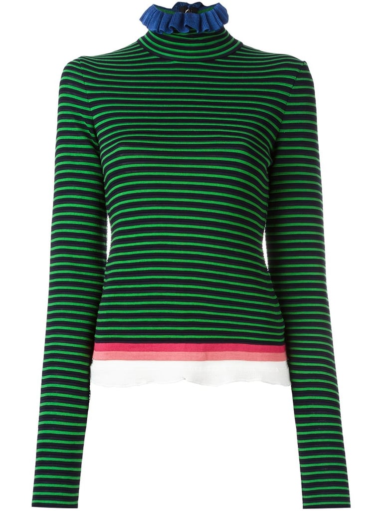 Stripes, check. Frill neckline, check. This trendy top ($304) is the perfect way to show off your holiday spirit.