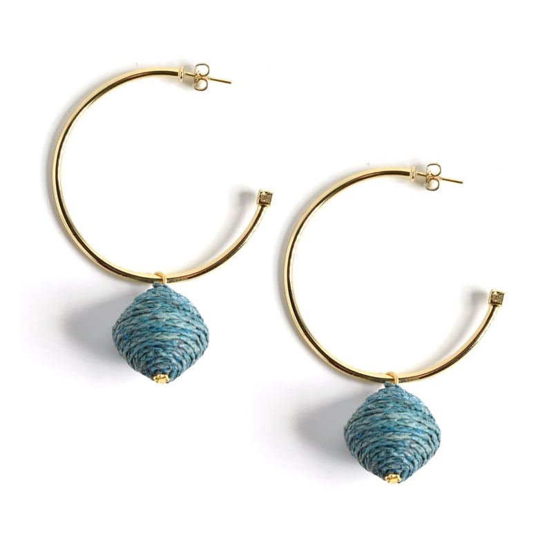 Akola Poppy Raffia Drop Bead Hoop Earring