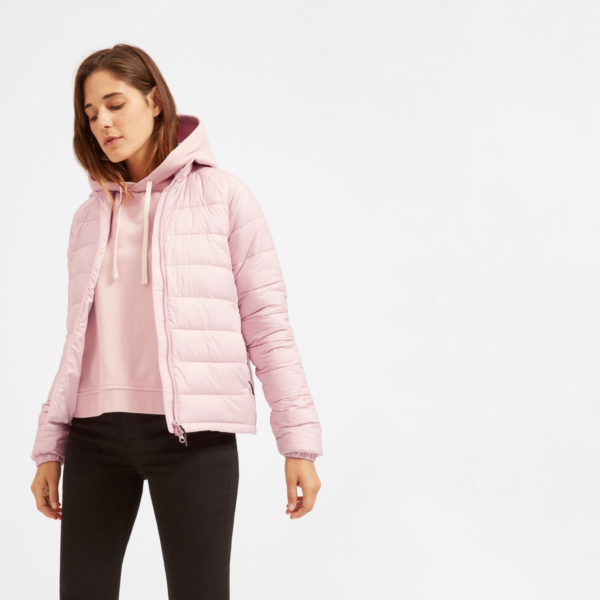 lightweight pink puffer jacket