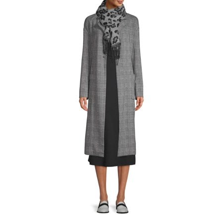 Scoop One-Button Patch Pocket Plaid Knit Duster