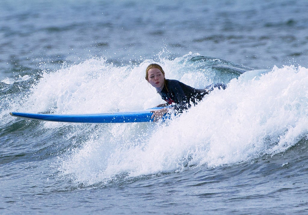 Emma Stone tried to get up during one small wave run.