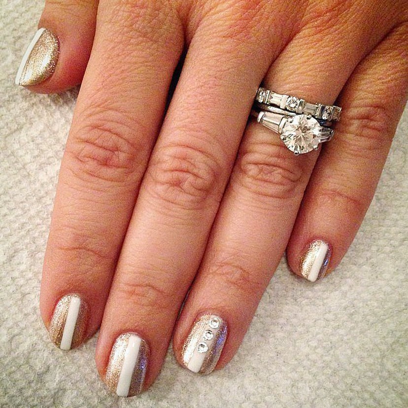 White and gold bridal nail art designs