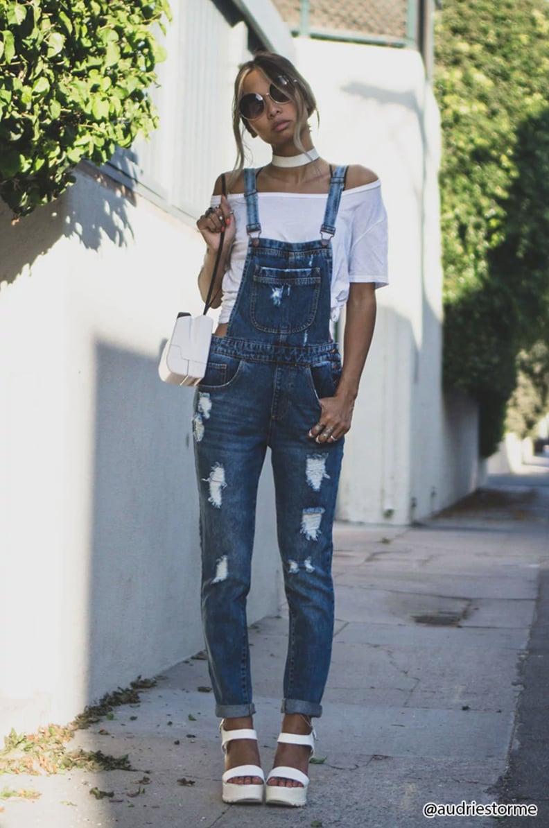 Forever 21 Distressed Denim Overalls