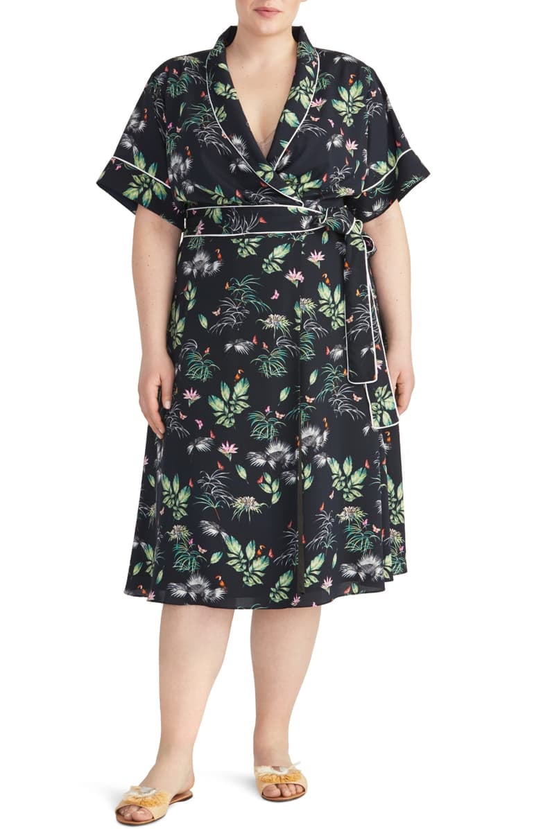 Rachel Roy Collection Floral Print Tipped Wrap Dress