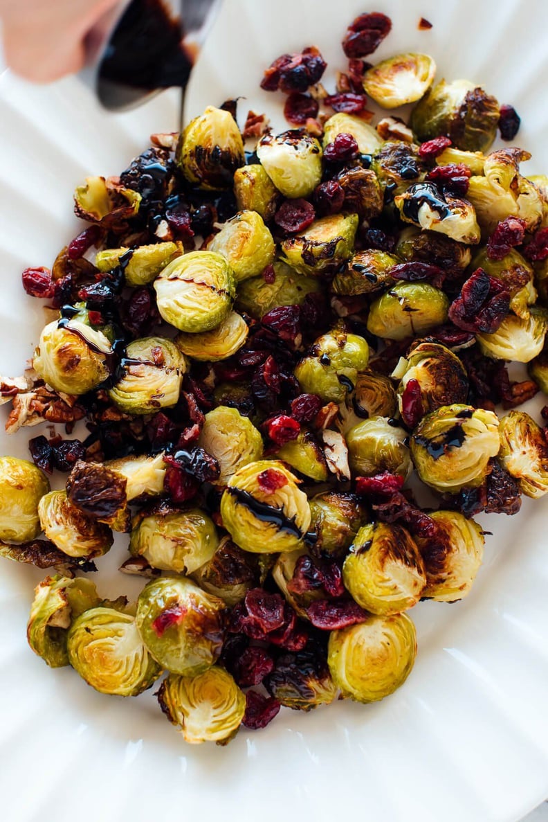 Balsamic Roasted Brussels Sprouts With Cranberries and Pecans