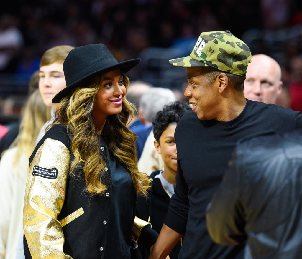 Beyoncé and Jay Z got cute at the Cleveland Cavaliers vs. LA Clippers basketball game in LA on Friday.