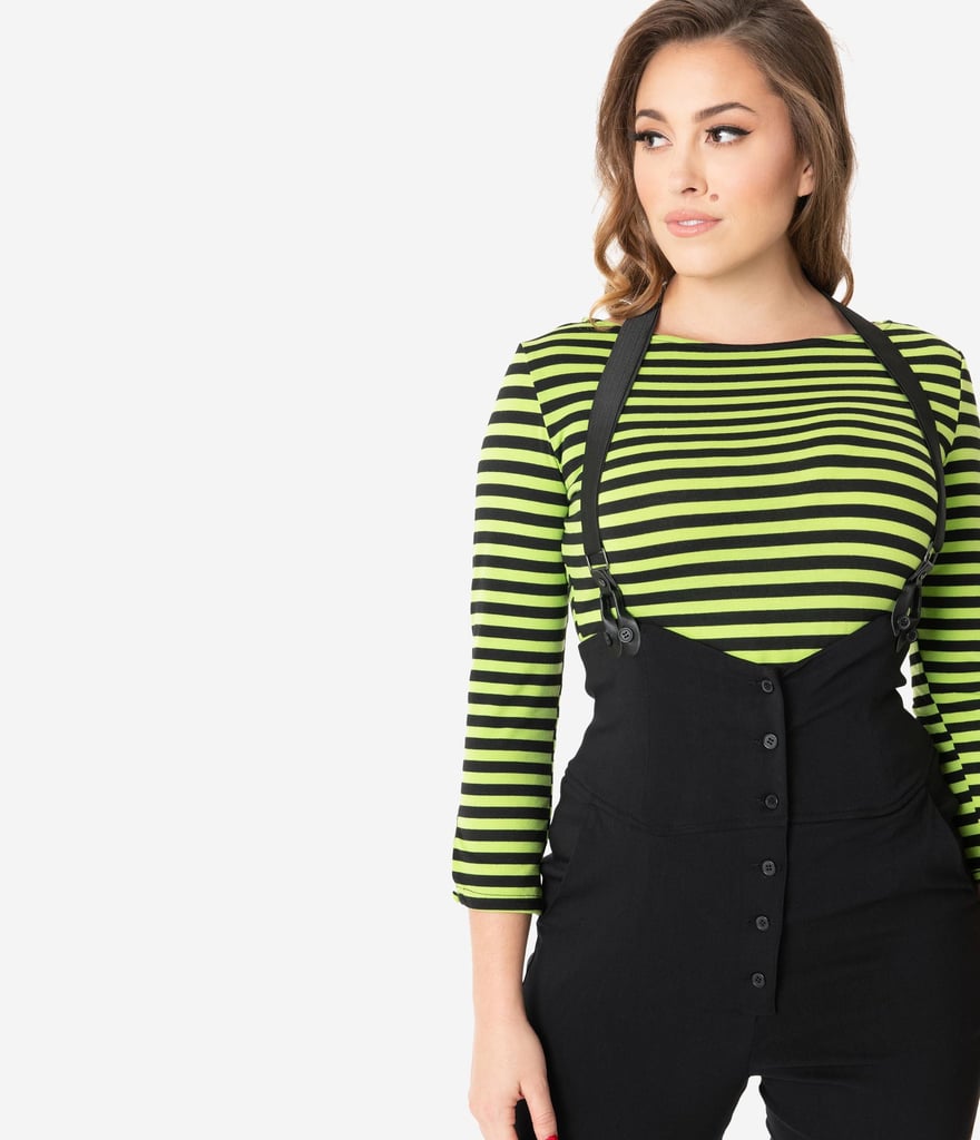 Unique Vintage Neon Green and Black Stripe Gracie Top