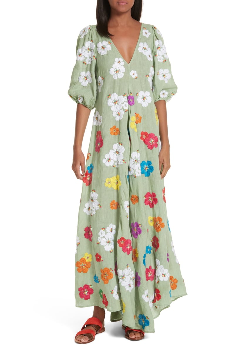 All Things Mochi Tila Embroidered Linen Maxi Dress