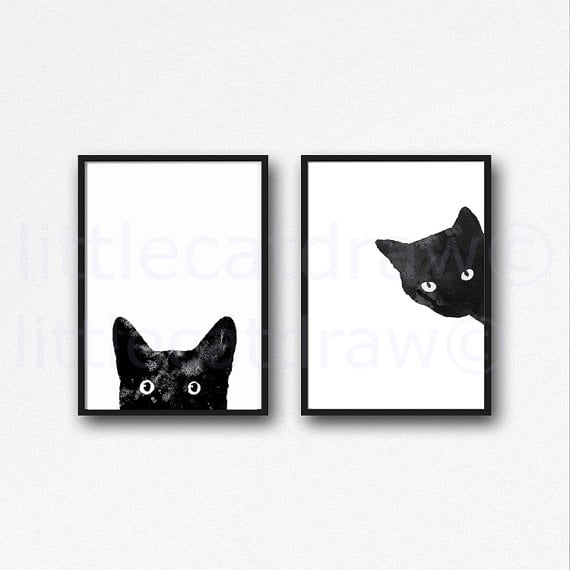 Black Cat Print Set Watercolor Prints  ($12+)