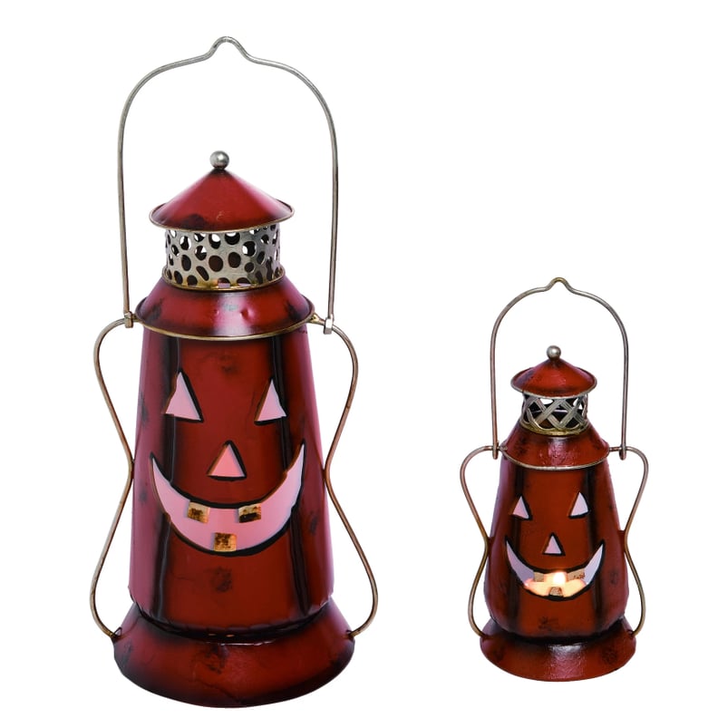 Transpac Metal Red Halloween Pumpkin Face Lanterns
