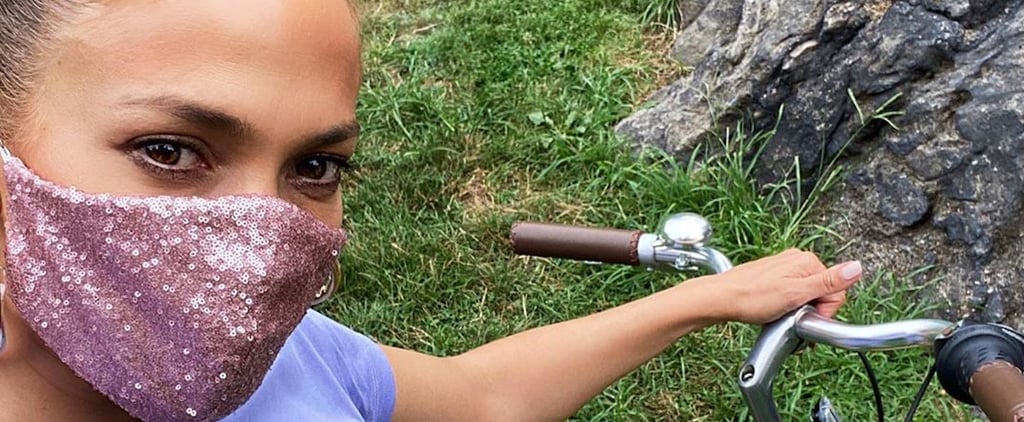 Jennifer Lopez Wearing a Pink Sequined Face Mask