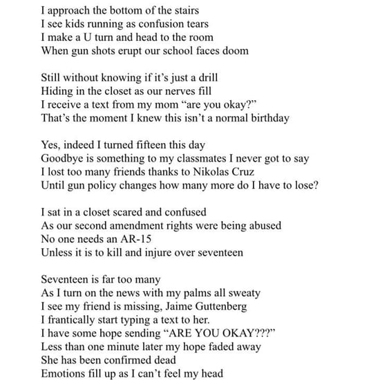 Marjory Stoneman Douglas Student's Poem About Shooting