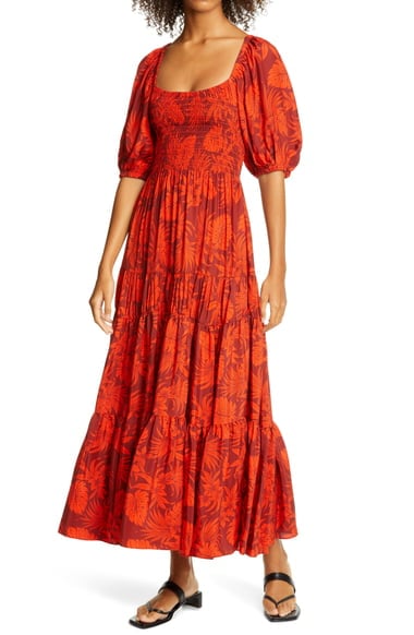 La Ligne Smocked Bodice Silk Maxi Dress