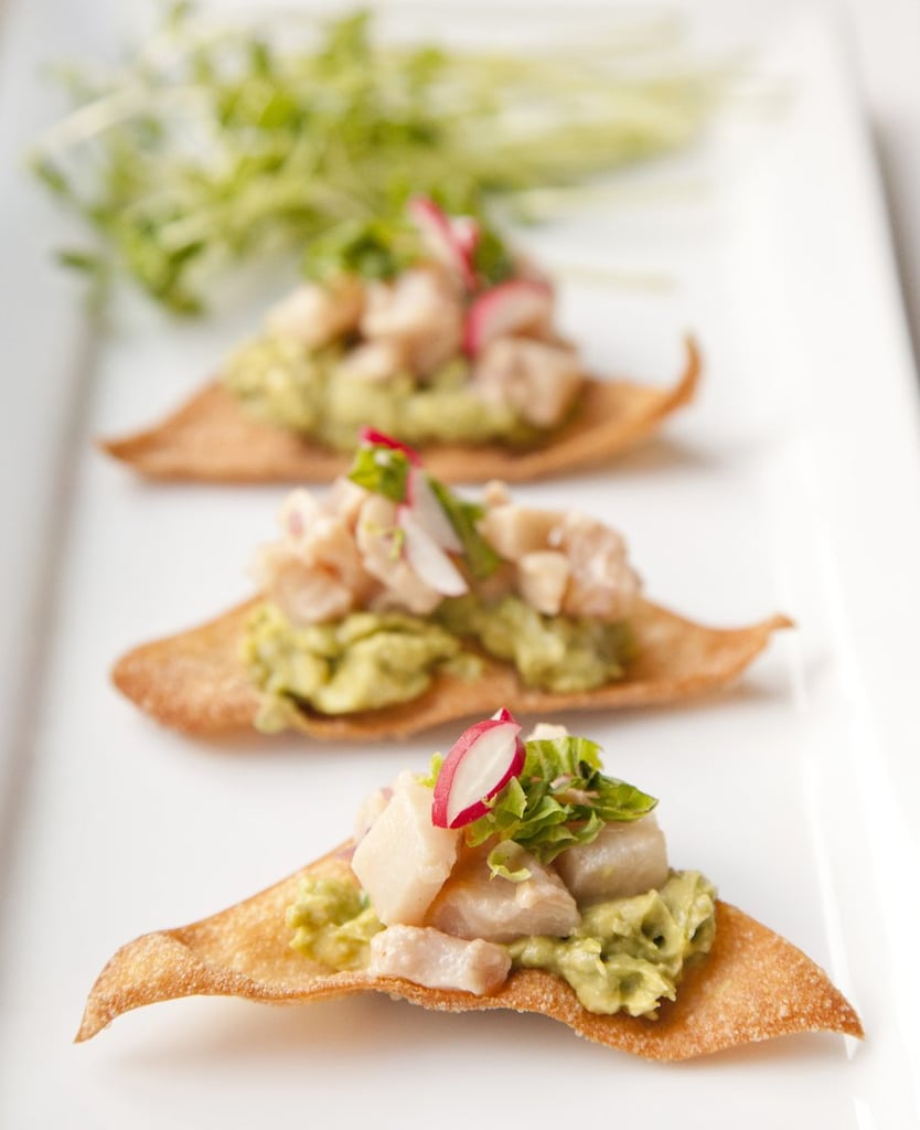 Hamachi Ceviche With Avocado on Fried Wontons