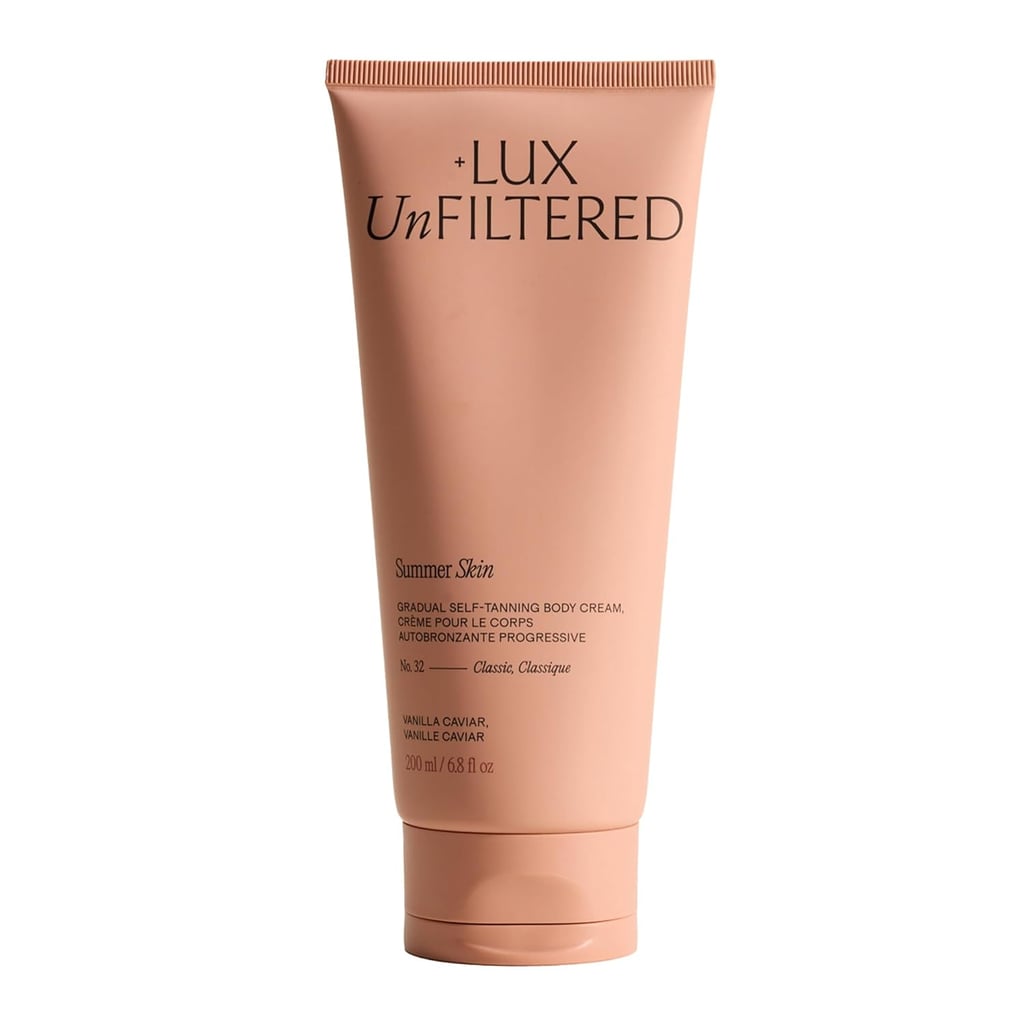 + Lux Unfiltered Summer Skin Gradual Self Tanner ($32, originally $38)
Gone are the days where you need to create a whole set up just to apply smelly self tanner that leaves your sheets bright orange. This formula feels like a rich, luxurious moisturizer and seamlessly melts into your skin (no mitt required). Over time, it will develop an even subtle glow and leave behind a gorgeous scent from vanilla to santal.
