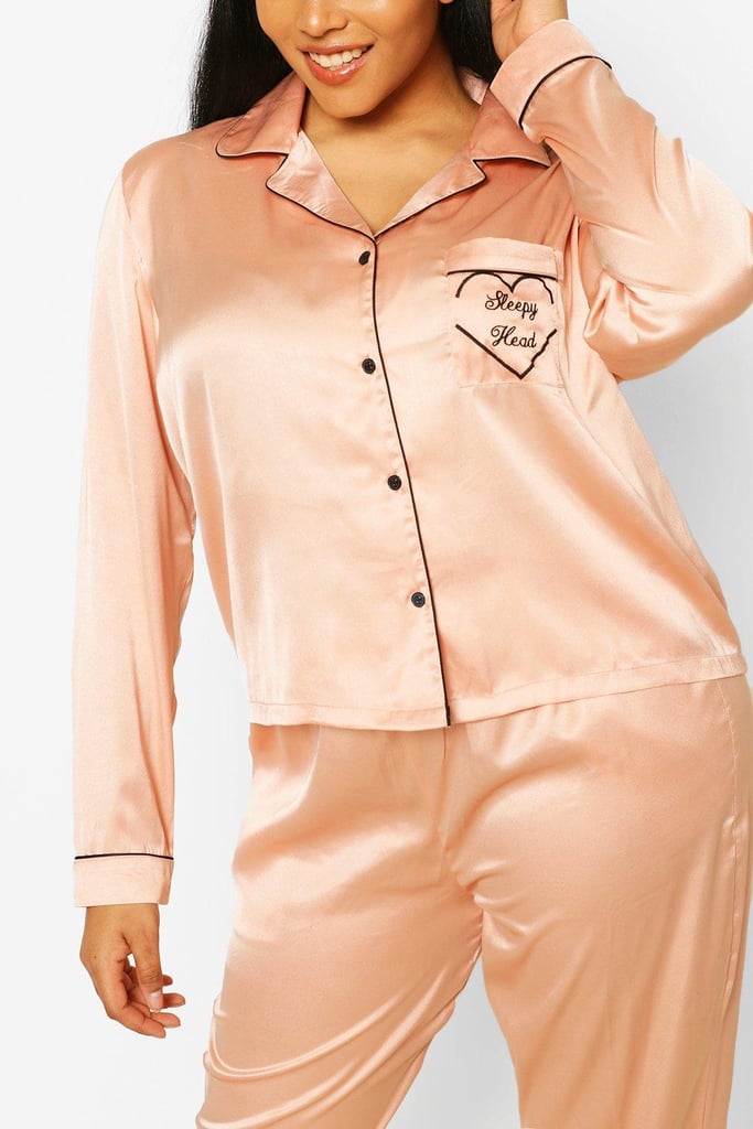 Boohoo Plus Sleepyhead Satin PJ Pants Set