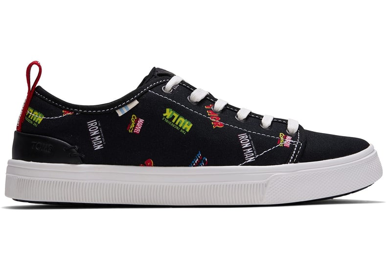 Toms Black Marvel Logos Print Women's Trvl Lite Low Sneakers