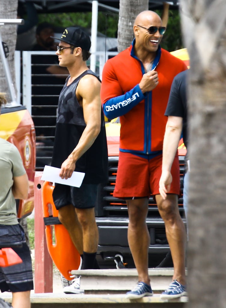 Zac Efron and Dwayne Johnson on the Set of Baywatch
