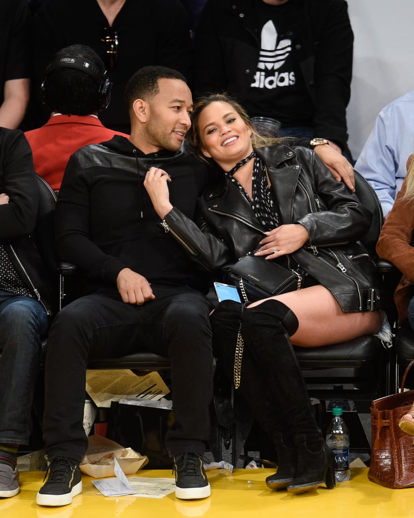 John Legend and Chrissy Teigen at Lakers Game March 2016