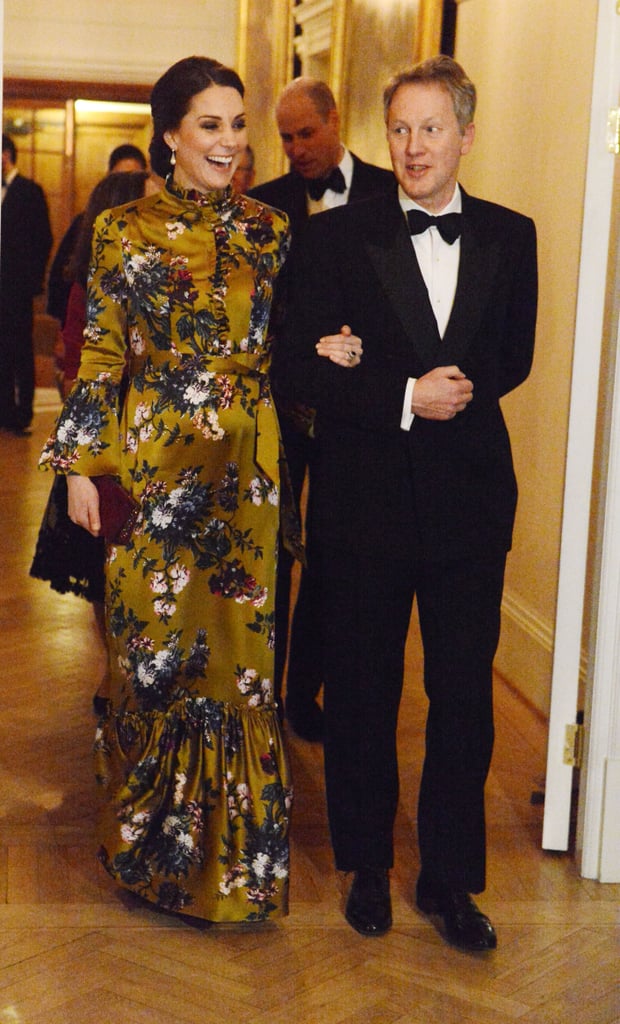 For a black-tie dinner at the British ambassador's residence in Jan., Kate wore a high-neck, bell-sleeved Erdem dress.