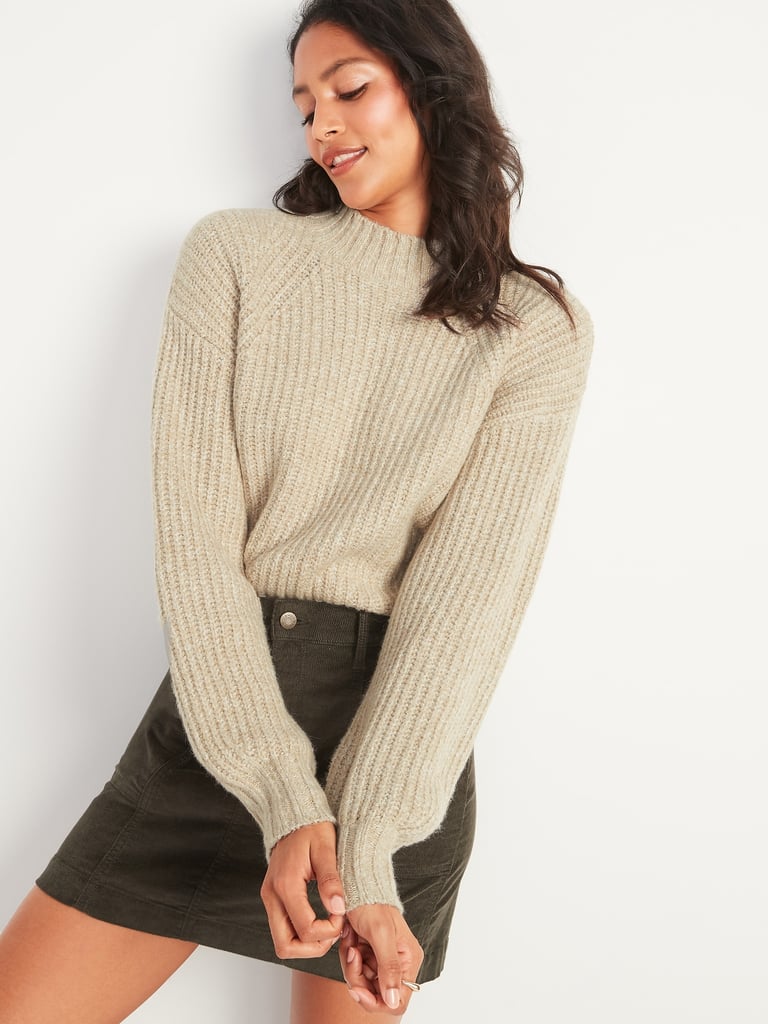 Cosy Shaker-Stitch Mock-Neck Sweater for Women