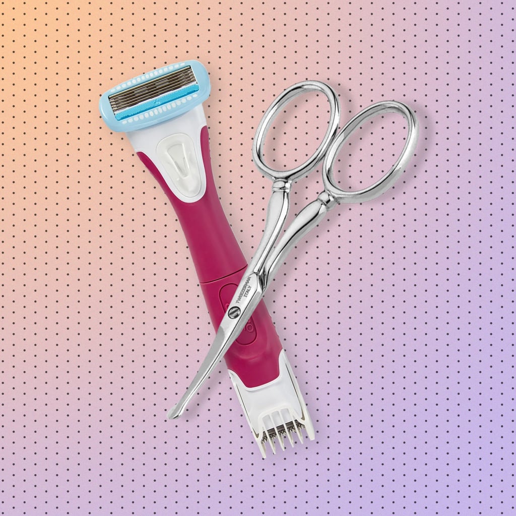 Trim the Hair, As Needed 
Too much pubic hair can lead it to tug on your razor, making it harder to remove in one fell swoop — in those instances, you'll have to glide it across skin like I so eloquently did in middle school (and thus, increasing your risk of irritation). So, you'll want to learn how to trim your pubic hair. "You can skip the trim if you prefer, but shaving longer hair can quickly clog up the blades so you have to rinse the razor more often," Orszulak says. 
Instead, Sofronas suggests you get some small sterile scissors; we like the Tweezerman Facial Hair Scissors ($15). Or, if you want to use what you have at home, sewing scissors could also work. "Just don't use big kitchen sheers — that could be dangerous if you're shaving your pubic area," she says.
If your hair is still too long after using scissors (the ideal length, experts agree, is about a quarter-inch) — and especially in areas where it's a little trickier to reach, like near the labia — use a tried-and-true trimmer or a trimmer attachment, like what you'd get with the Schick Hydro Silk 5 TrimStyle Women's Razor ($19). "That way it won't clog the razor too much," Sofronas says.