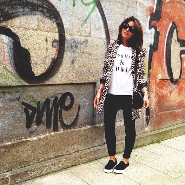 A leopard-print coat and cool-girl kicks elevates this tee from ...