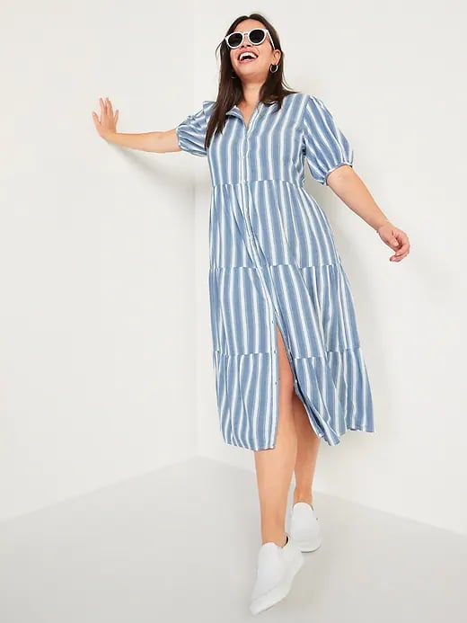 Old Navy Puff-Sleeve Tiered Striped Midi Swing Dress