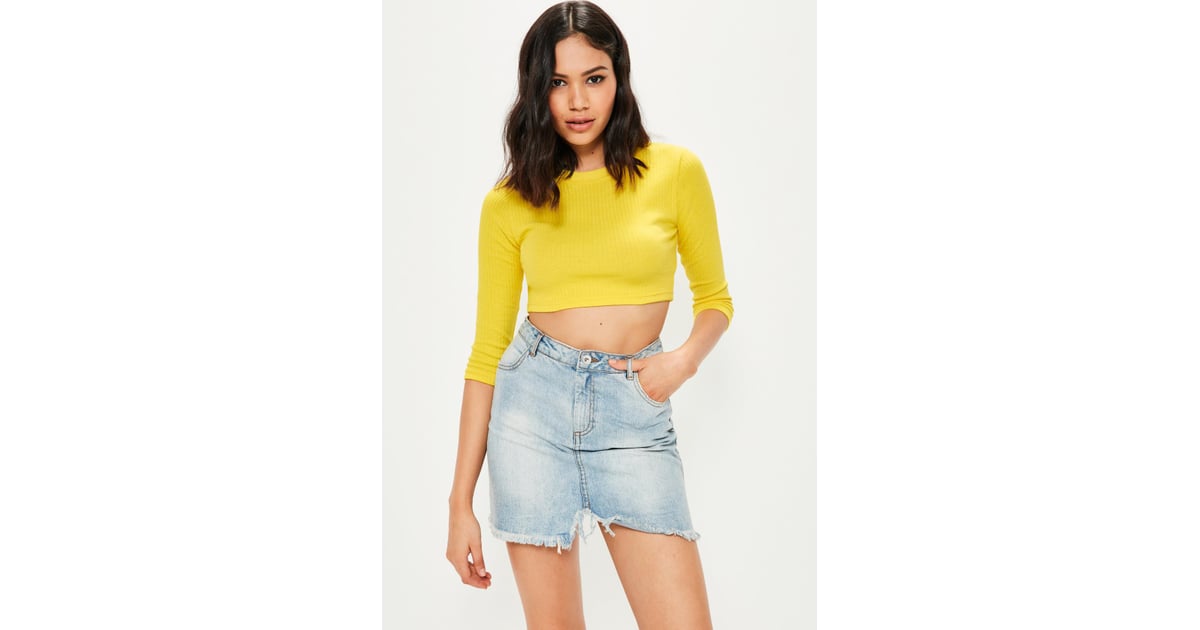 Missguided Yellow Ribbed Crop Top Selena Gomez Wearing Yellow Crop