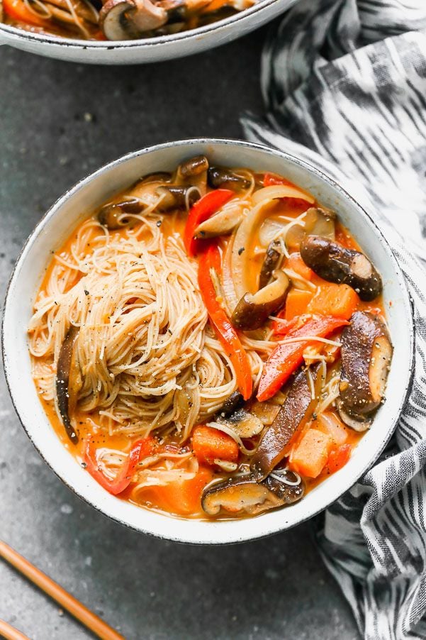 Vegetable Coconut Curry Soup With Rice Noodles