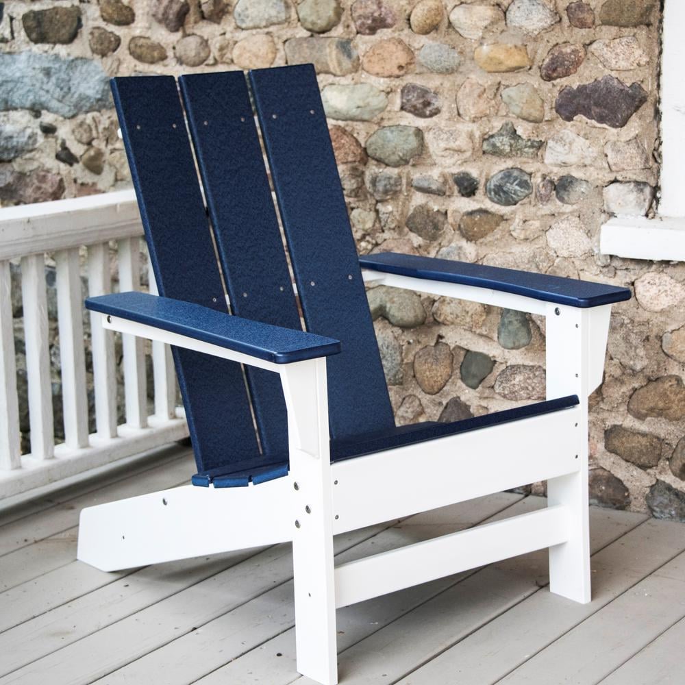 Durogreen Aria White with Navy Blue Recycled Plastic Adirondack Chair