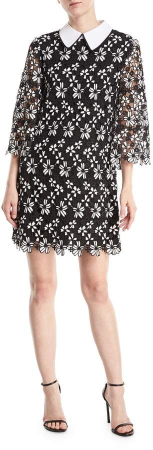 Alice + Olivia Debra Collared Lace-Guipure Tunic Dress