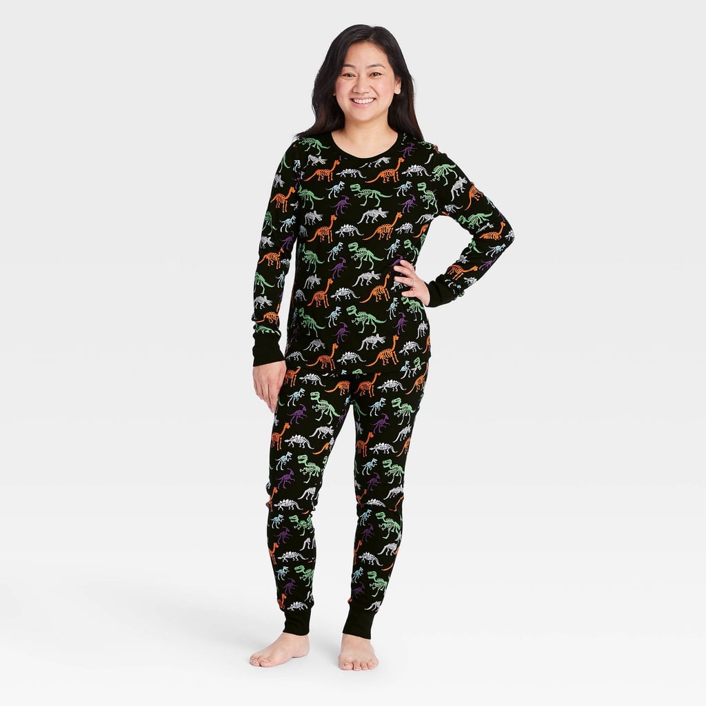 Dapper Dinos: Women's Halloween Dino Skeleton Print Matching Family Pajama Set