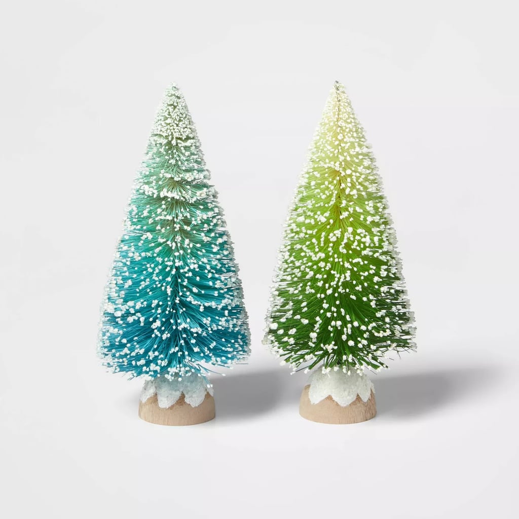 Blue & Green Bottle Brush Christmas Tree Decorative Figurine Set