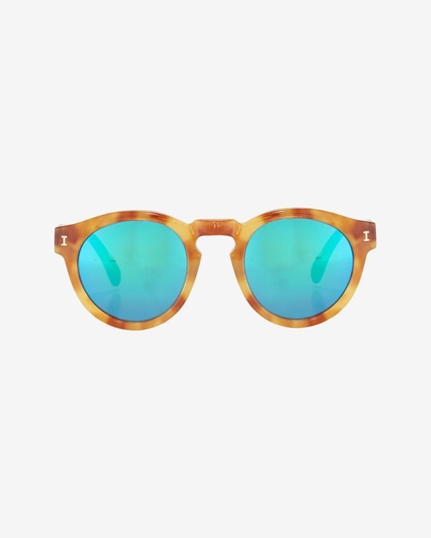 Illesteva Leonard Mirrored Lens Sunglasses Amber/Green (178