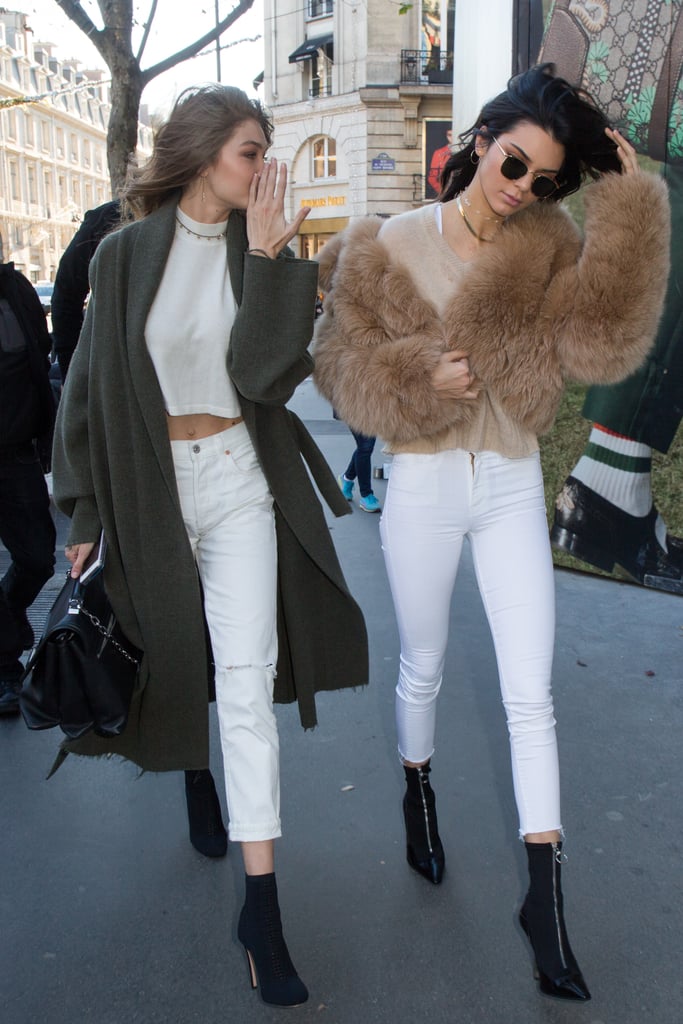 Kendall Jenner and Gigi Hadid White Jeans in Paris Nov. 2016