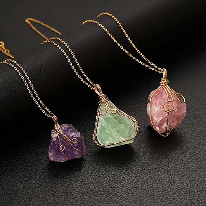 KWHY Natural Raw Stone Pendant Necklaces