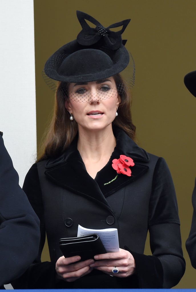 Kate Middleton Wearing Black Velvet Coat and Fascinator
