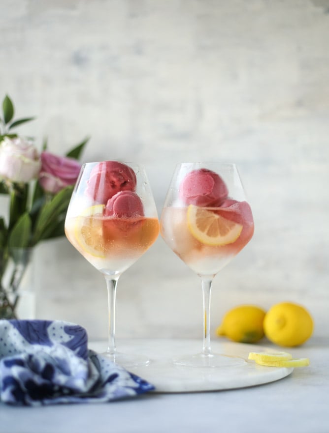 Lemon Raspberry Sorbet Prosecco Floats