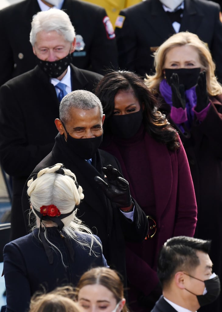 Barack Obama: "Stef, you absolutely crushed the national anthem. I mean, not that I doubted you or anything, but whew, those pipes! They blow me away every time."
Lady Gaga: "Oh my goodness, thank you so much, Barack. I'm over here blushing. And oh hi, Michelle! It's been a minute since our hangout at the 2019 Grammys! *Sighs* Good times, right?"